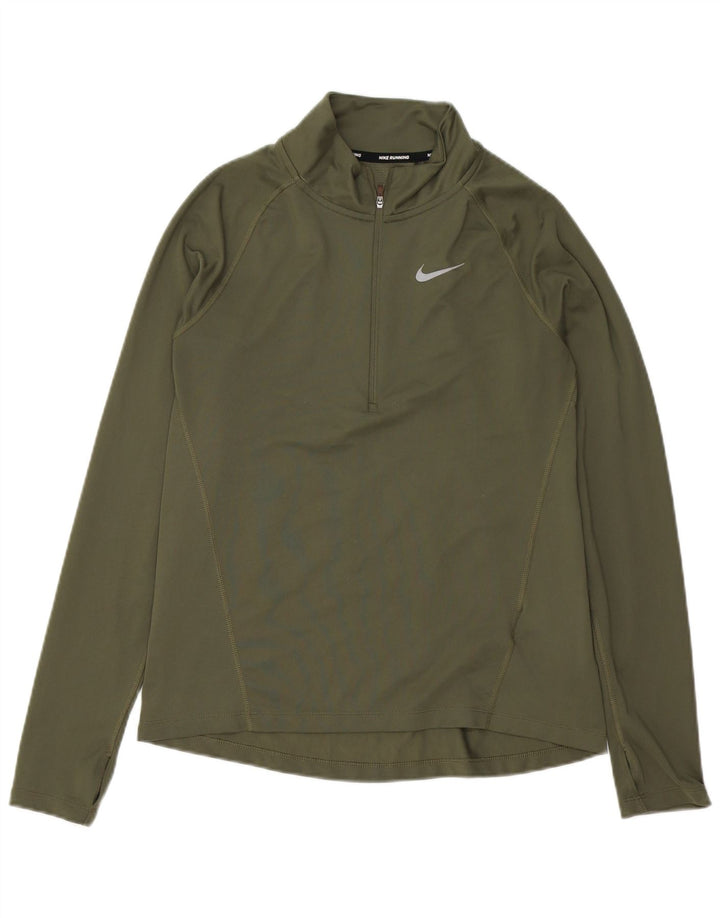 Nike Haut de course à manches longues avec col zippé pour femme UK 14 Kaki moyen Polyester