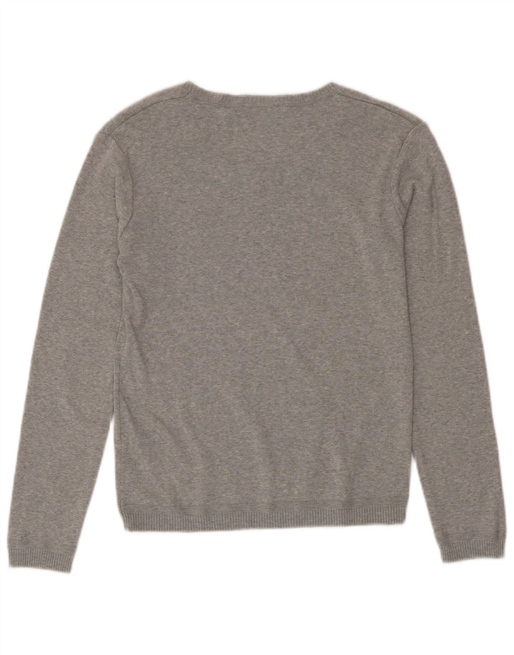 BENETTON Pull col bateau pour femme UK 10 Petit Gris Coton