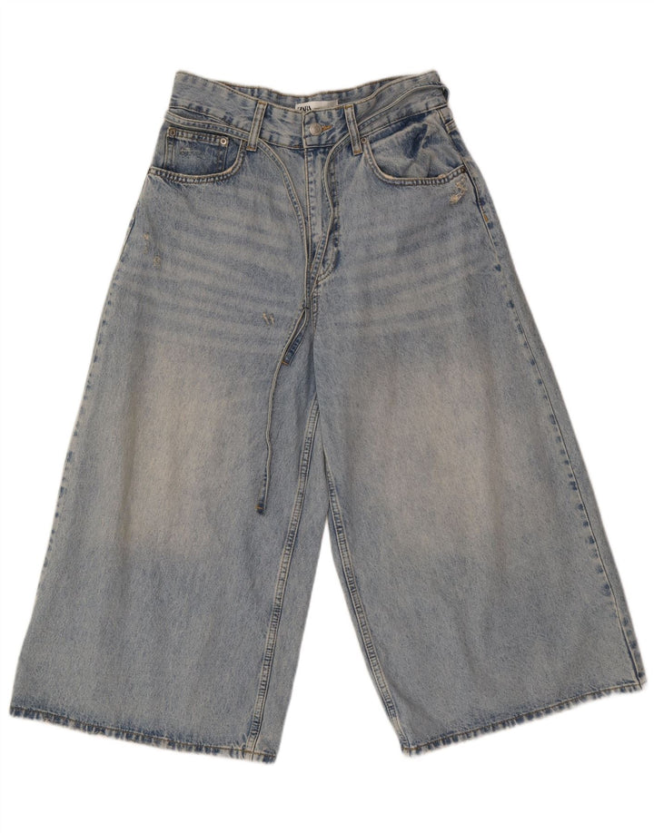 Zara Jean Capri à jambe large pour femme EU 40 Medium W30 L21 Bleu Coton
