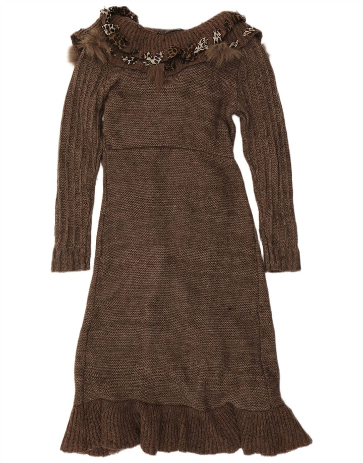 Forla Womens Paris Ruffle Front Cardigan Pull UK 10 Petit Marron