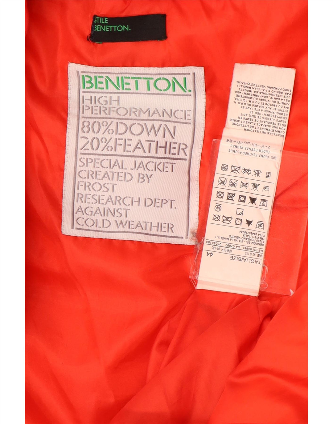 Benetton Manteau Rembourré À Capuche Femme IT 44 Orange Moyen Polyamide