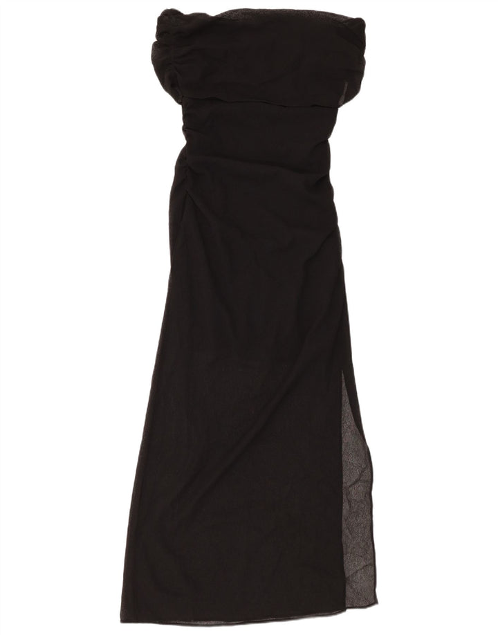 ZARA Femme Maxi Robe à épaules dénudées UK 8 Petit Noir Polyester