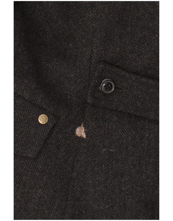SUPERDRY Veste Blazer 2 Boutons Femme UK 12 Laine à Chevrons Gris Moyen