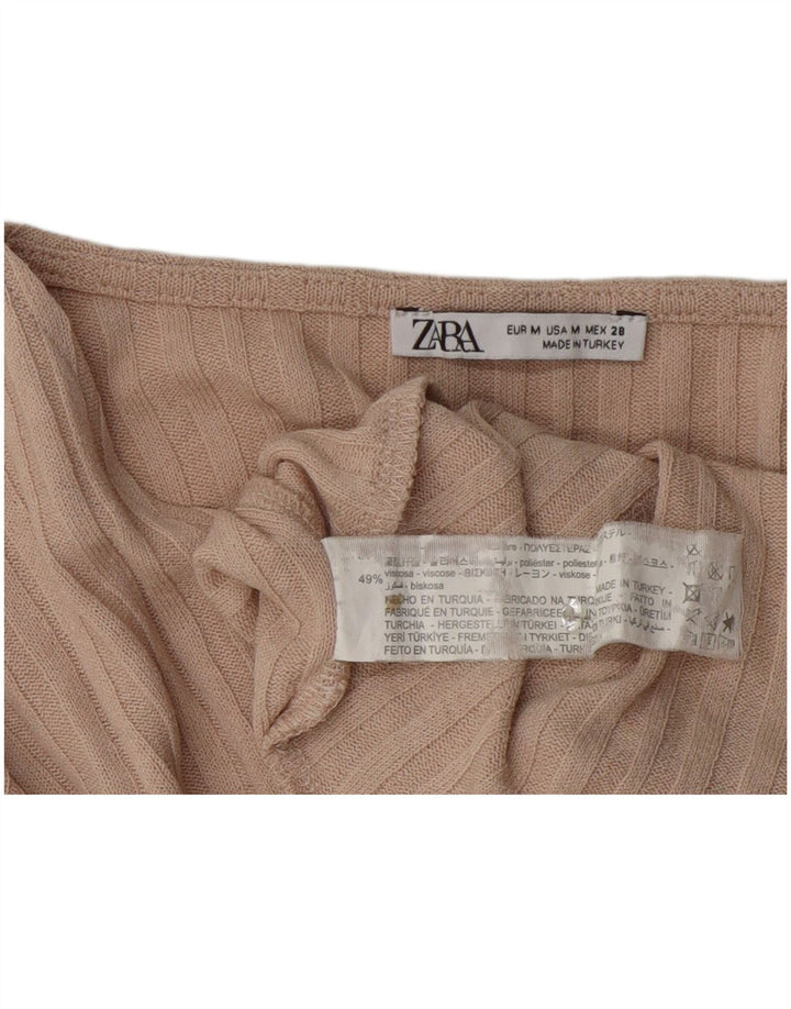 Zara Womens Crop Blouse Top UK 12 Polyester Beige Moyen