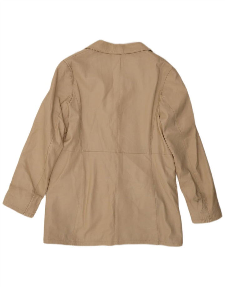 vintage Femme 3 Boutons Veste Blazer En Cuir IT 48 XL Cuir Beige