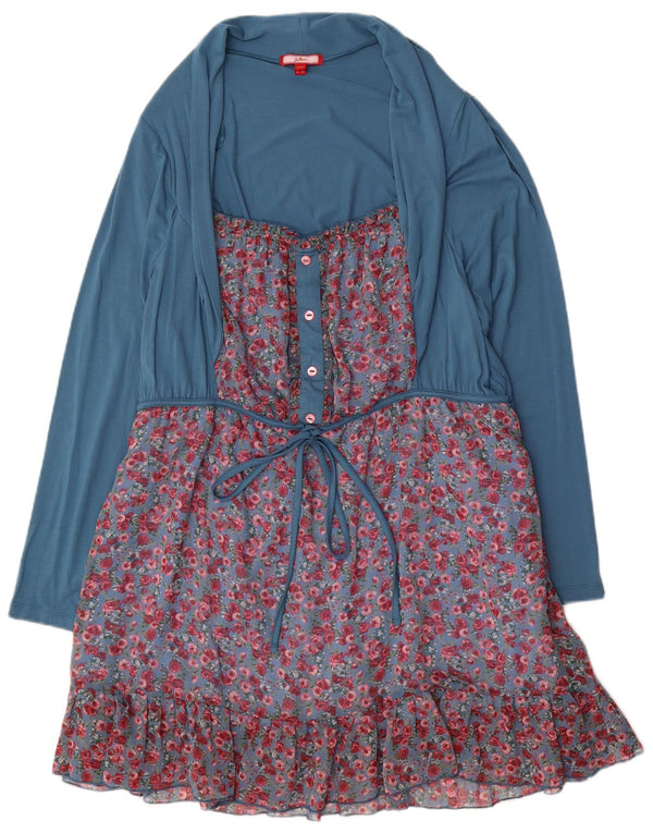 Joe Browns Robe à volants pour femme UK 18 XL Bleu Floral Viscose