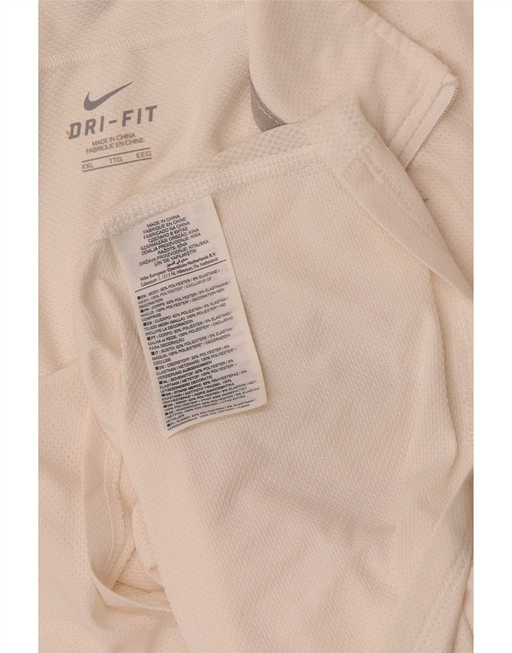 Nike Hommes Dri Fit Zip Neck T-Shirt Top 2XL Blanc Polyester