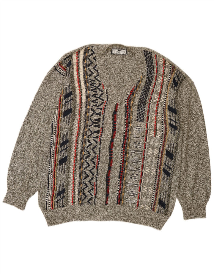 Engbers Pull Col V Homme IT 50 Coton Rayé Gris Moyen