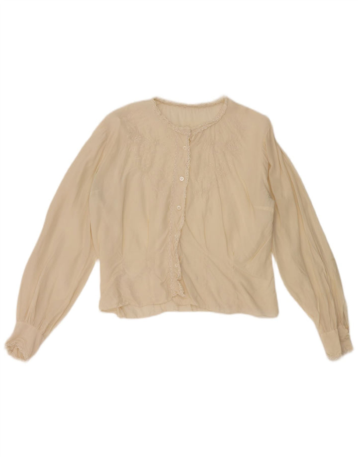 vintage Femme Crop Shirt Blouse UK 12 Beige Moyen