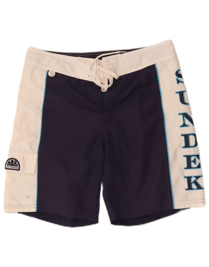 Sundek Short de bain graphique pour homme en polyester color block bleu marine moyen