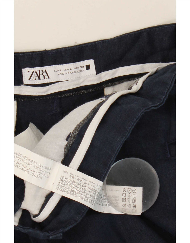 Zara Short Chino Femme Large W32 Lin Bleu Marine