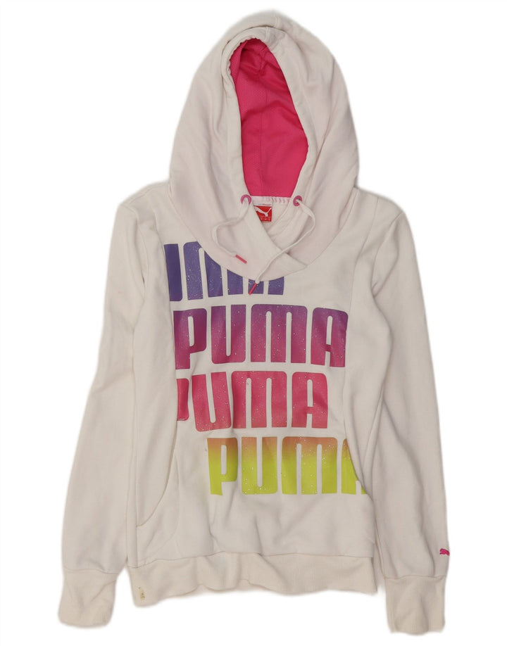 PUMA Pull à capuche graphique pour femme UK 8 Small Blanc Coton