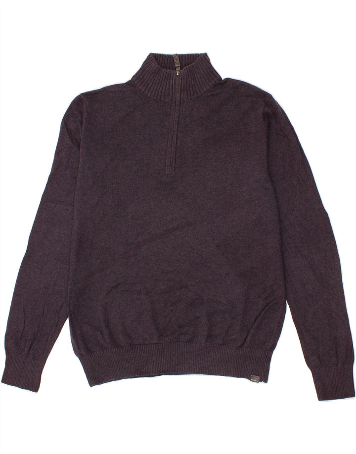 EDDIE BAUER Mens Zip Neck Jumper Sweater Medium Purple Cotton Vintage Eddie Bauer and Second-Hand Eddie Bauer from Messina Hembry 