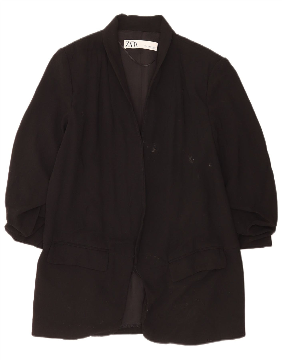 Zara Veste blazer ouverte à manches 3/4 pour femme UK 14 Noir moyen Polyester