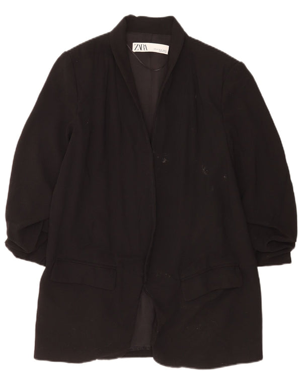 Zara Veste blazer ouverte à manches 3/4 pour femme UK 14 Noir moyen Polyester