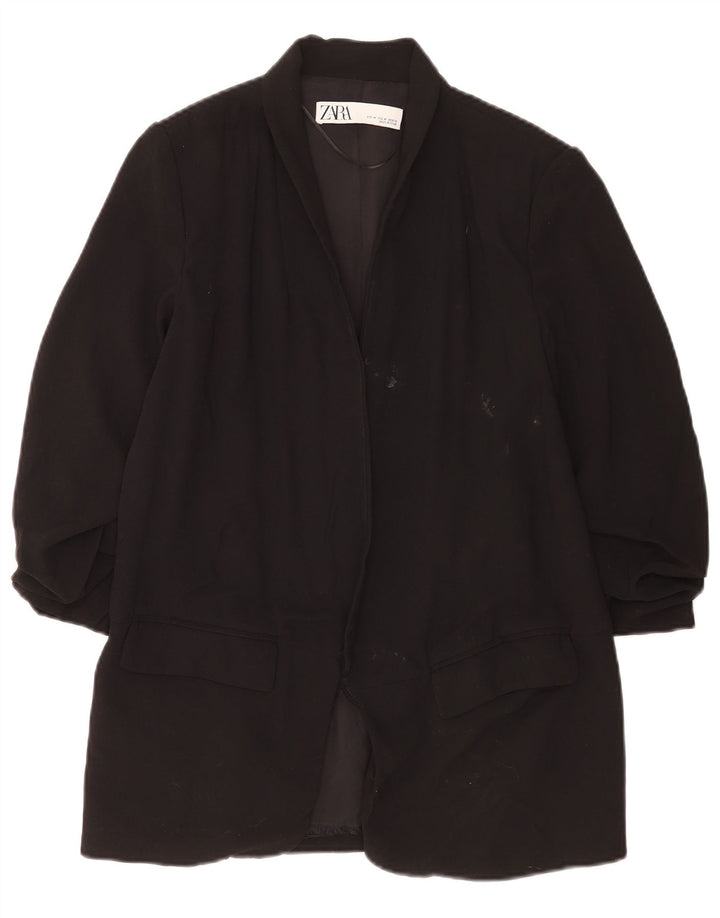 Zara Veste blazer ouverte à manches 3/4 pour femme UK 14 Noir moyen Polyester