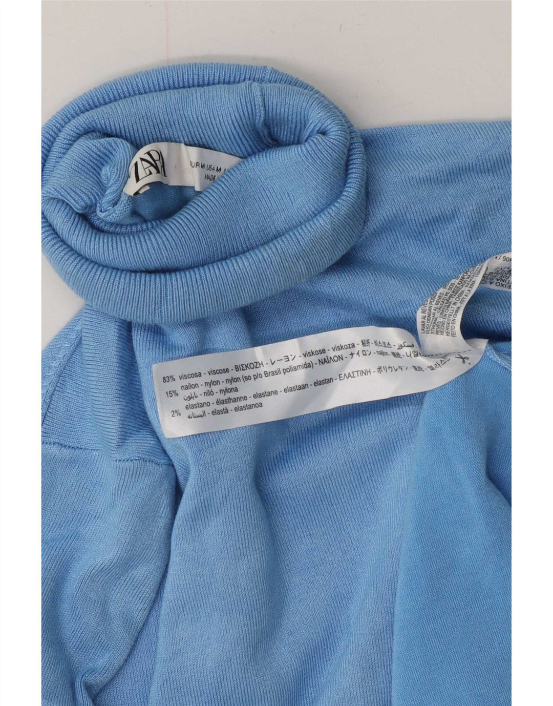 Zara Pull col roulé pour femme UK 12 Bleu moyen Viscose