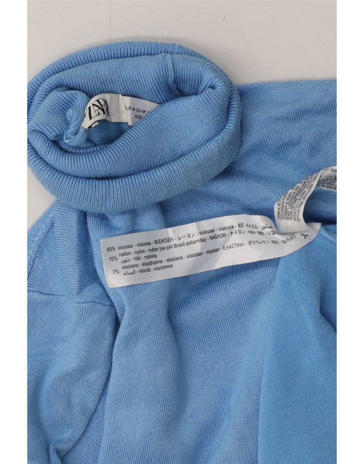 Zara Pull col roulé pour femme UK 12 Bleu moyen Viscose