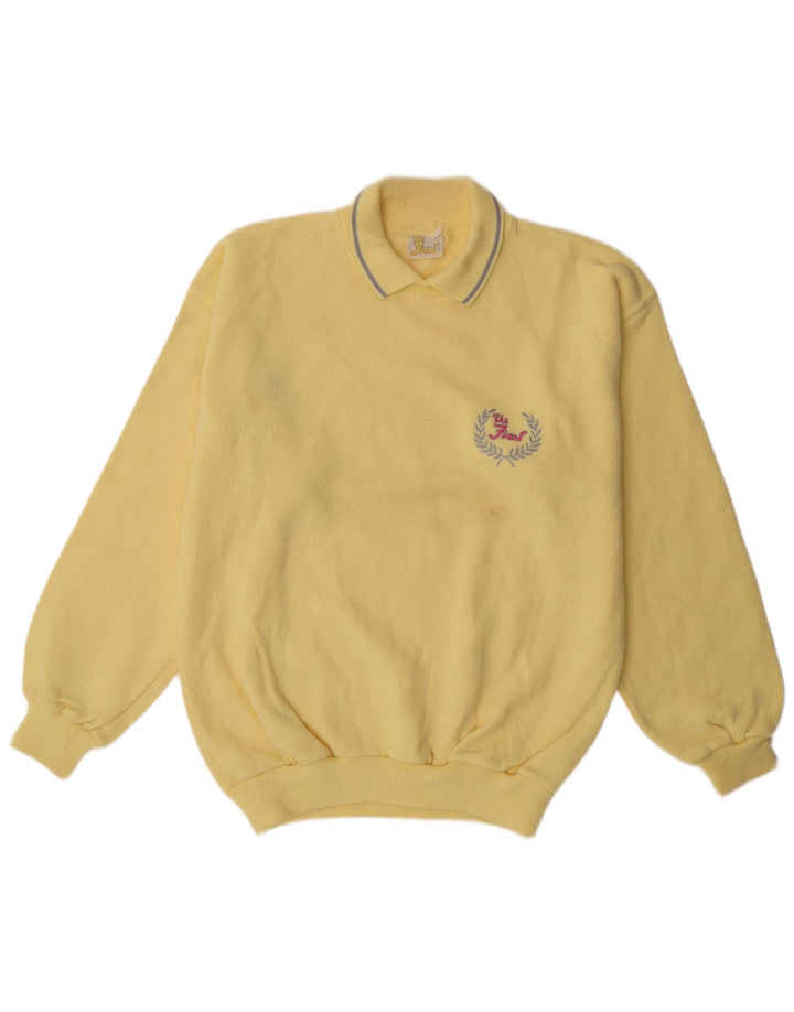 vintage Mens Polo Neck Sweatshirt Jumper Grand Coton Jaune