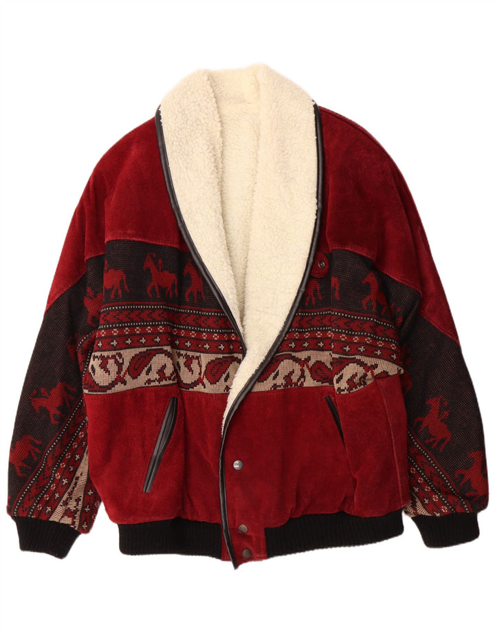C&A Veste en daim Sherpa pour homme UK 40 Grand cuir Fair Isle rouge