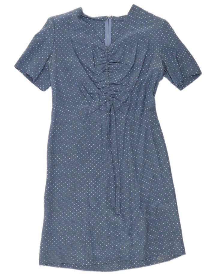 vintage Femme Robe A-Line UK 12 Bleu Moyen Tacheté
