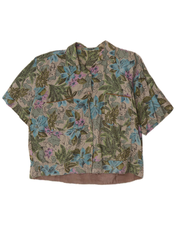 Chemise hawaïenne à manches courtes pour femme vintage UK 16 Large Green Floral