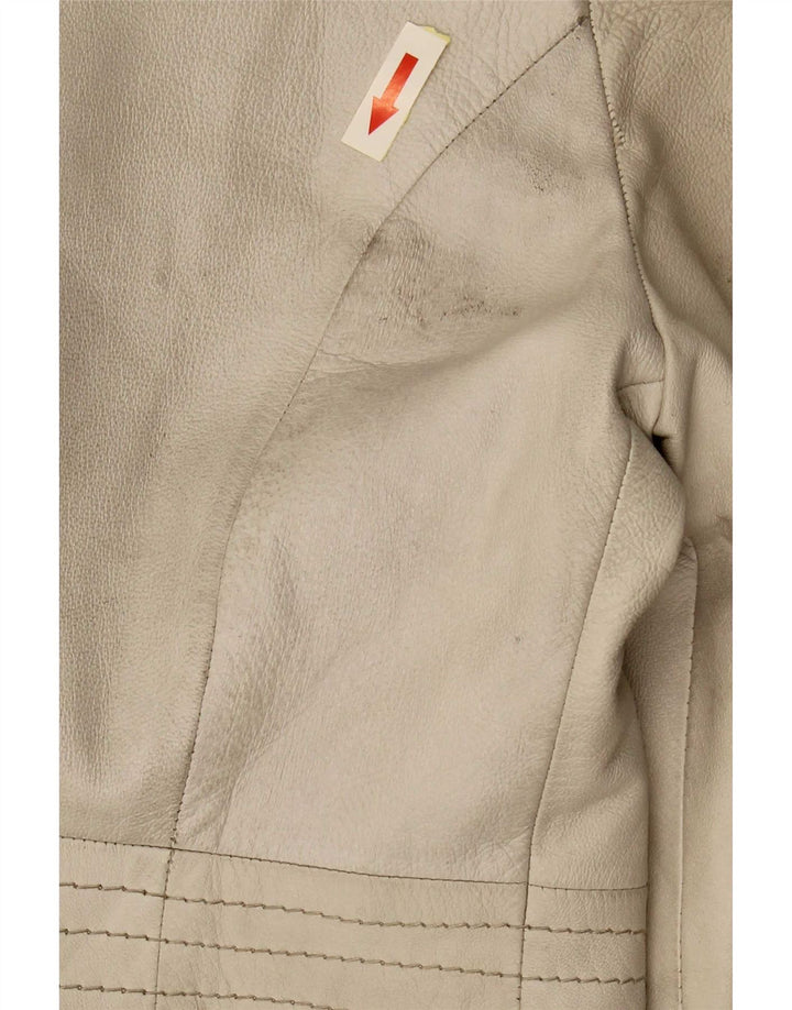 vintage Femme Double Breasted Manteau en cuir UK 12 Beige Moyen