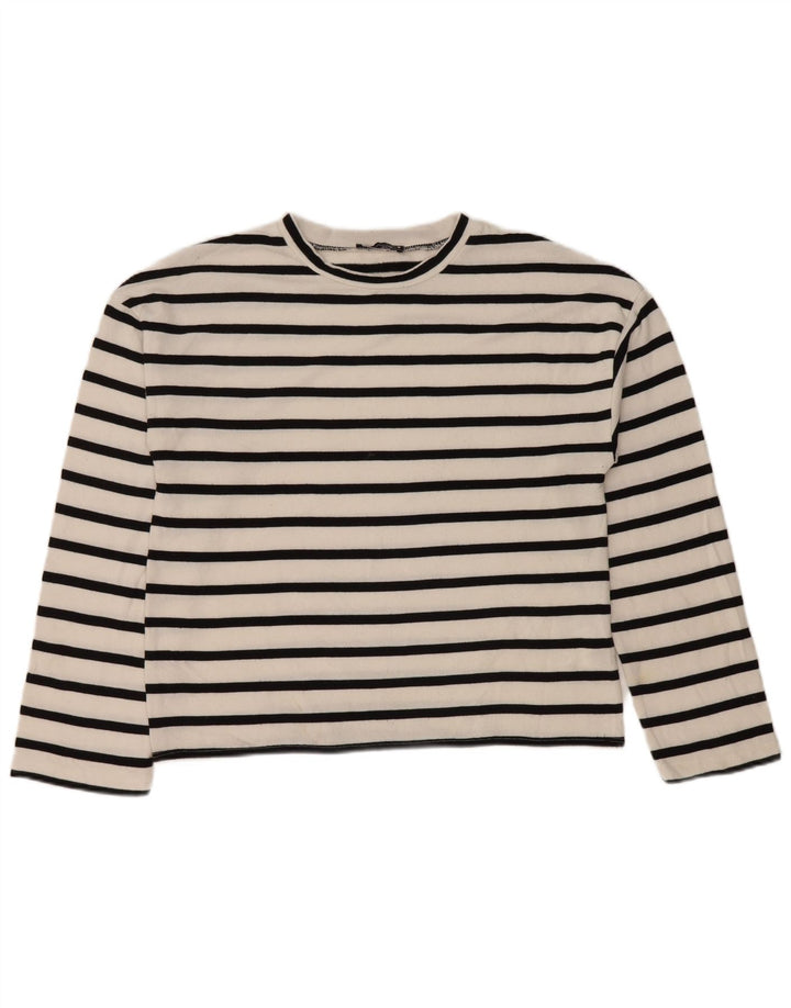 Zara Femme Top Manches Longues UK 44 Medium Blanc Rayé Viscose