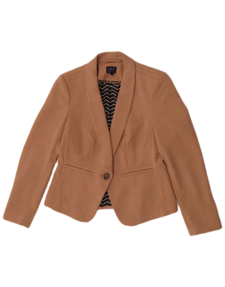 Marks & Spencer Veste blazer à 1 bouton pour femme UK 12 Marron moyen Polyester