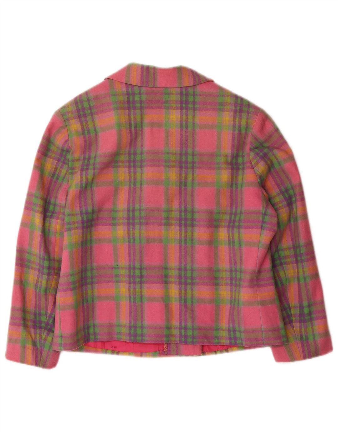 vintage Femmes Crop 3/4 Manches Blazer Veste UK 10 Petit Carreau Rose