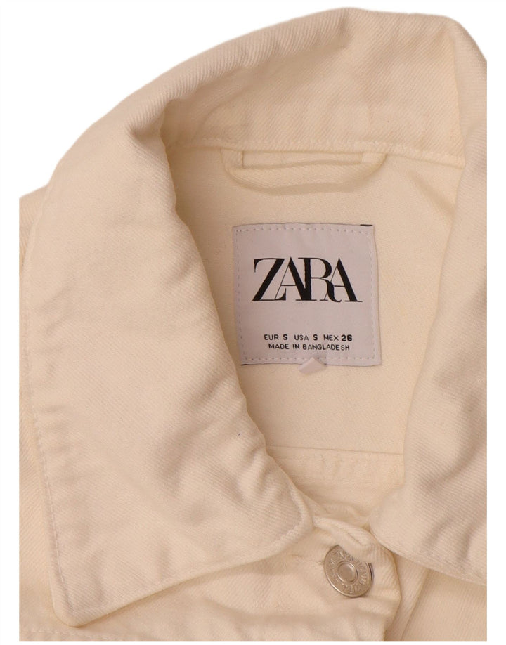 ZARA Veste en jean surdimensionnée pour femme UK 10 Petit coton blanc