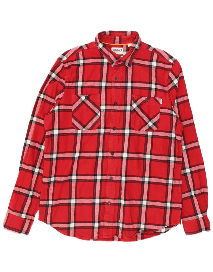 Timberland Chemise en flanelle coupe régulière pour homme en coton à carreaux rouges