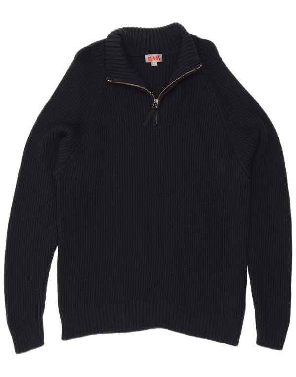 Slam Pull col zippé pour homme en laine bleu marine