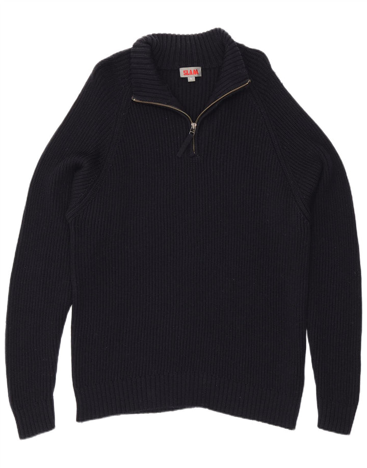 Slam Pull col zippé pour homme en laine bleu marine