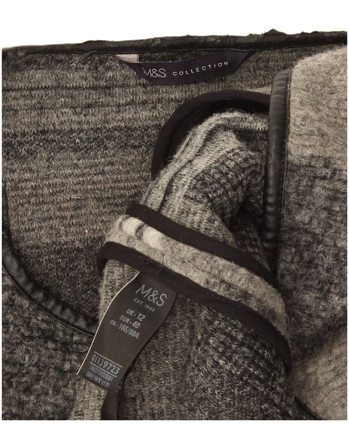 Marks & Spencer Pull cardigan long pour femme UK 12 Gris moyen à carreaux