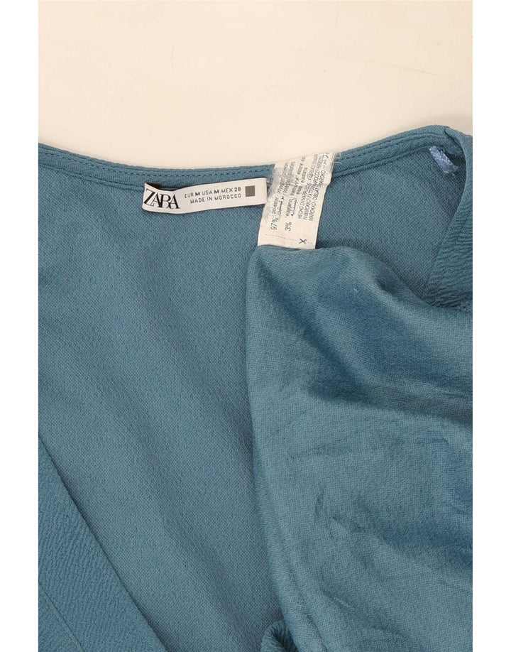 Zara Robe droite à manches courtes pour femme UK 14 Bleu moyen Polyester