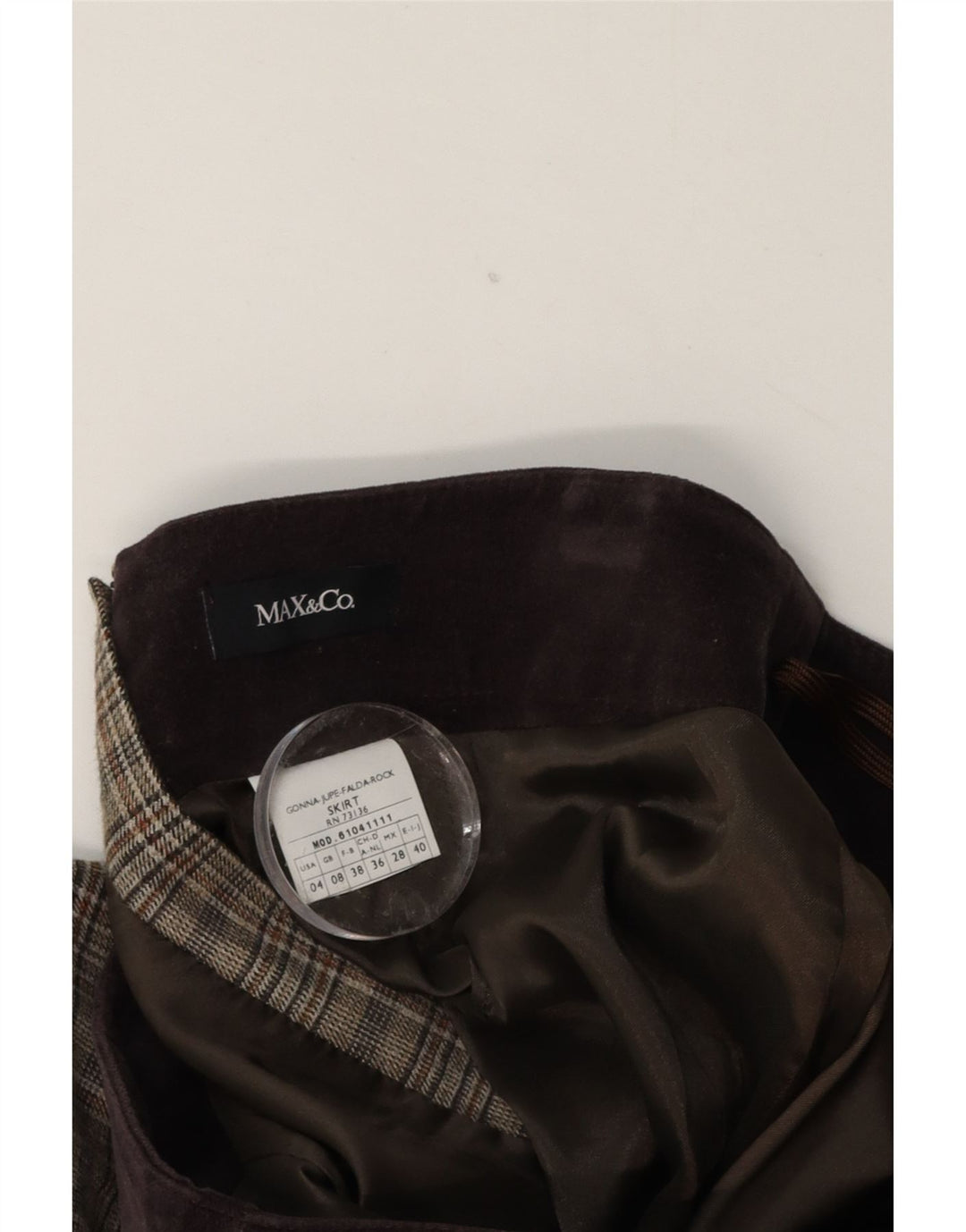 Max & Co. Mini-jupe pour femme UK 8 Small W28 Marron à carreaux