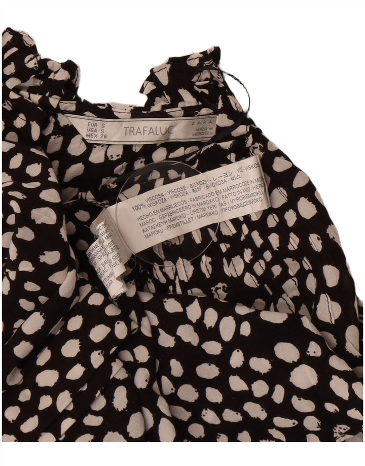 Zara Chemisier Femme Haut UK 10 Petit Viscose À Pois Noir