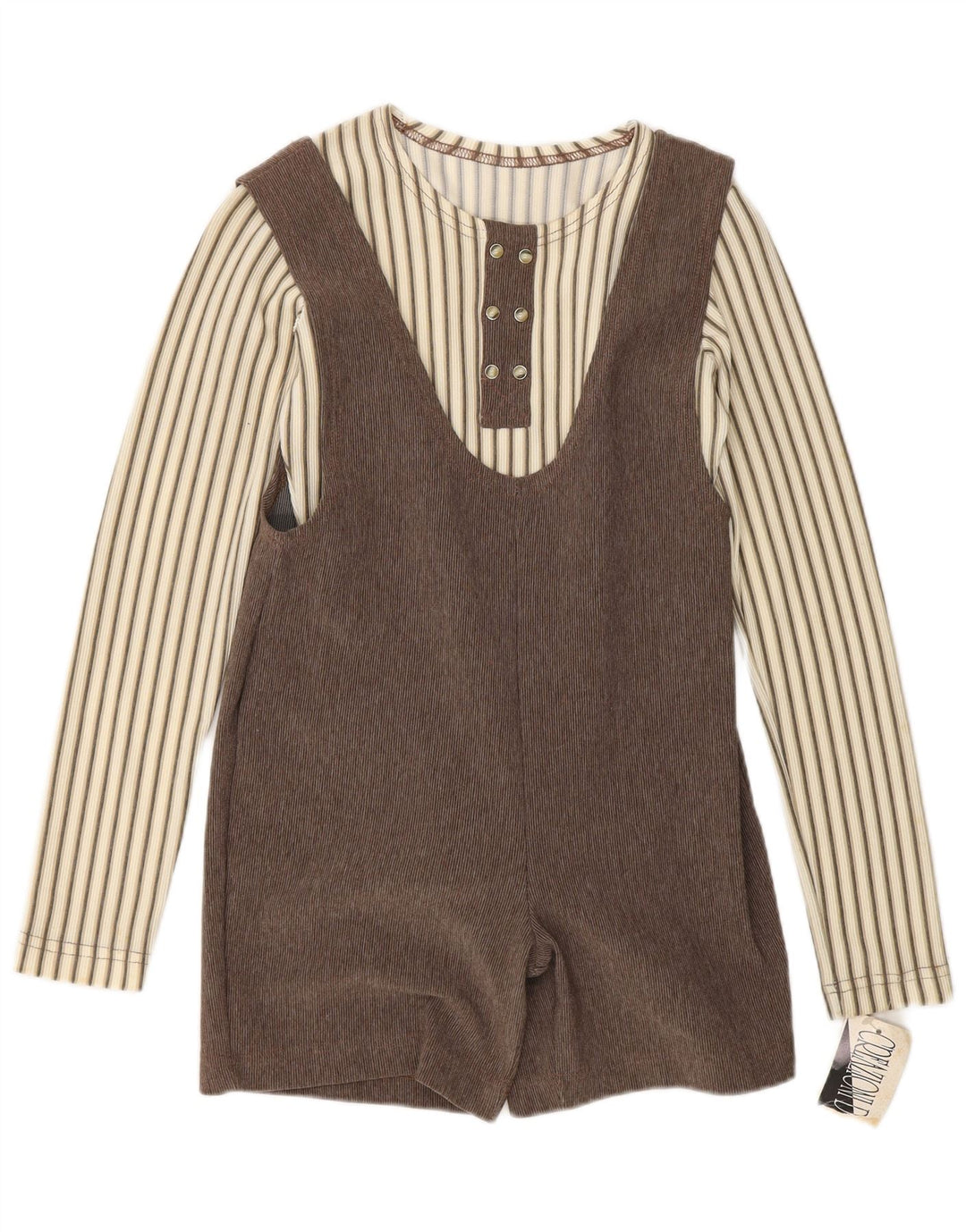 vintage Femmes 2 Pièces Ensemble UK 12 Rayé Brun Moyen