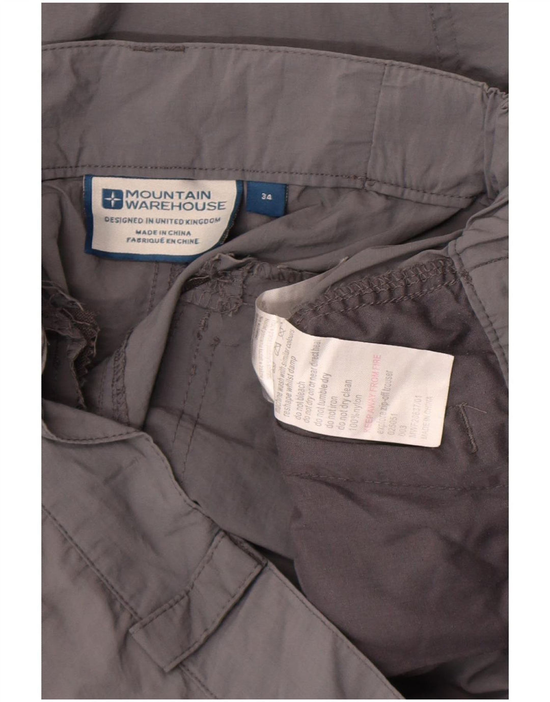 Mountain Warehouse Pantalon Cargo Droit Homme W34 L31 Nylon Gris