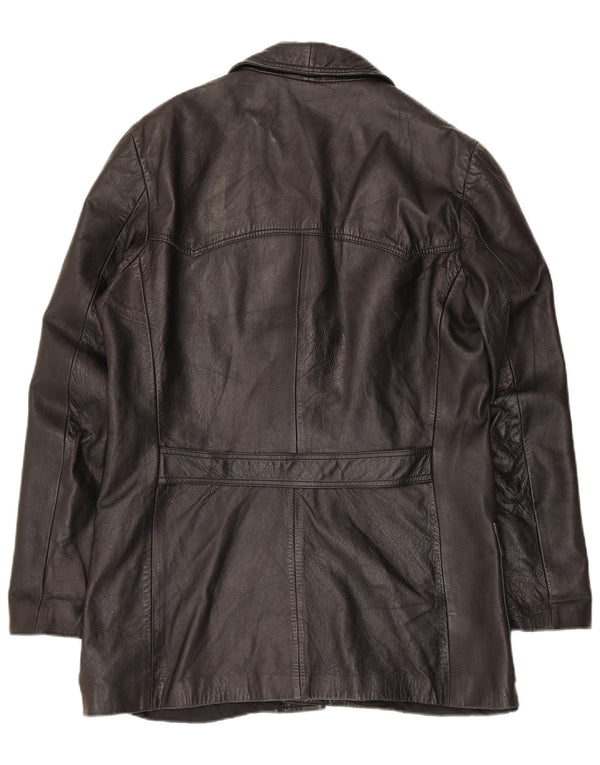 vintage Homme 3 Boutons Veste Blazer En Cuir UK 36 Petit Noir