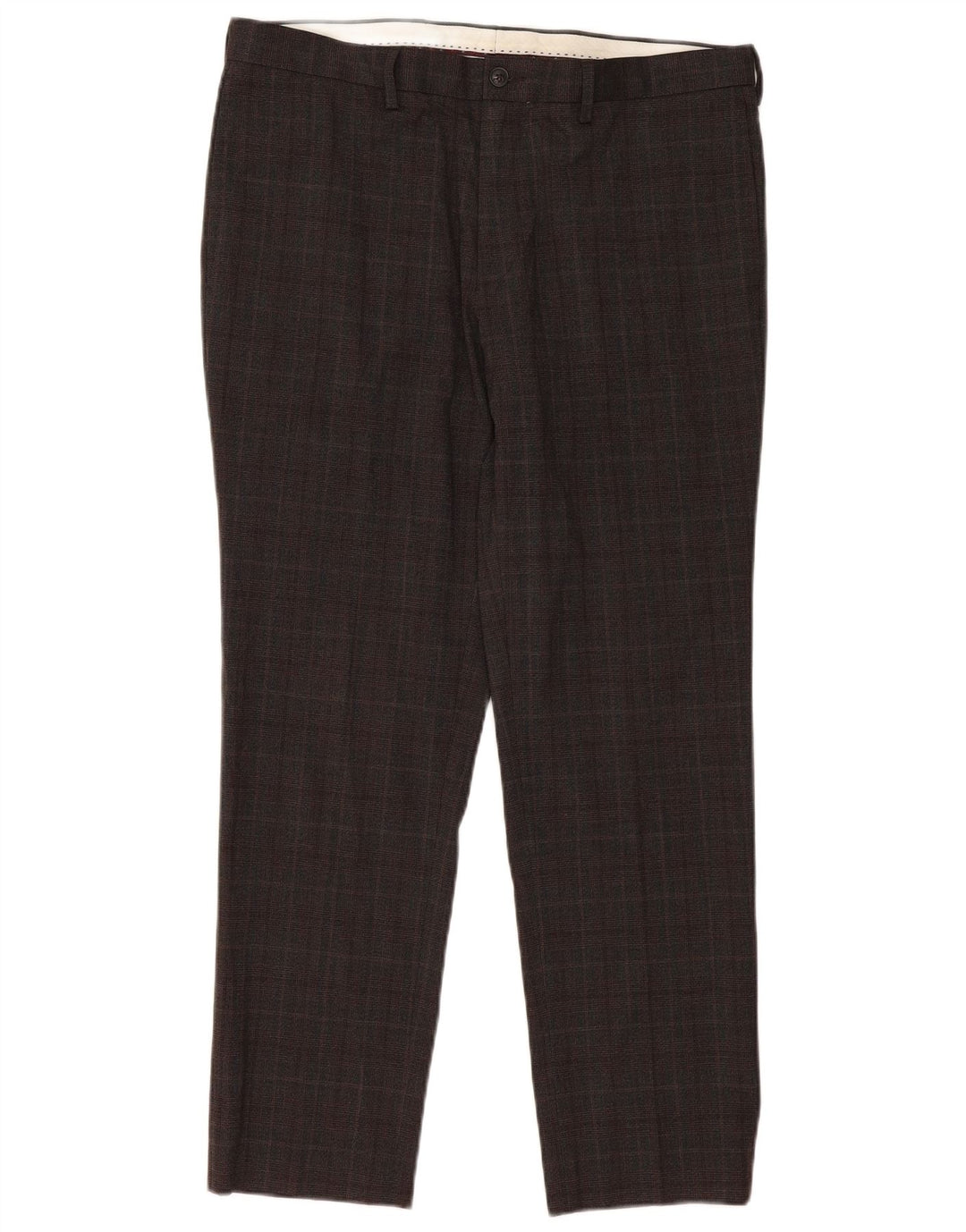 Marks & Spencer Pantalon Chino Slim Homme W36 L31 Marron Carreaux Polyester