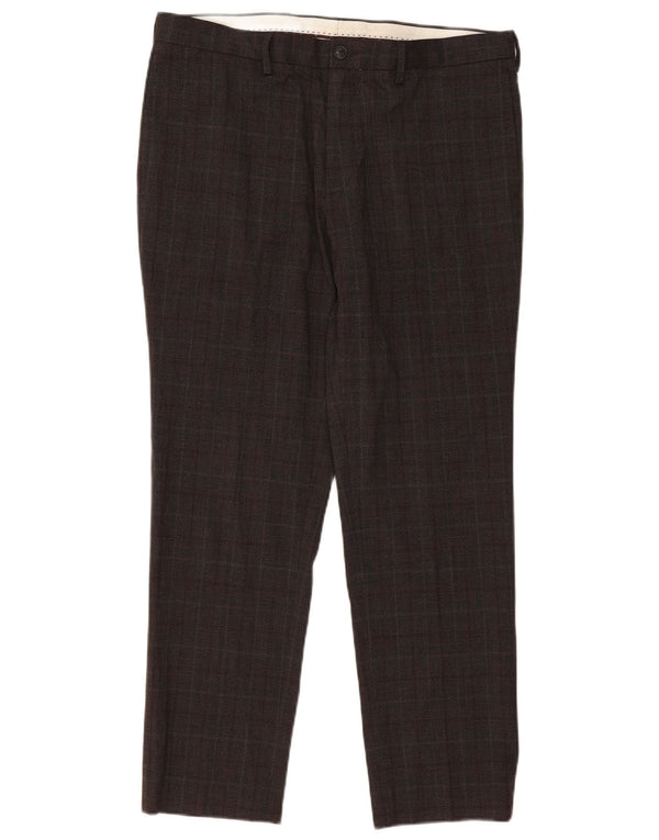 Marks & Spencer Pantalon Chino Slim Homme W36 L31 Marron Carreaux Polyester