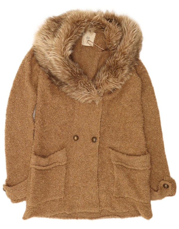 Zara Cardigan long pour femme UK 14 Acrylique marron moyen