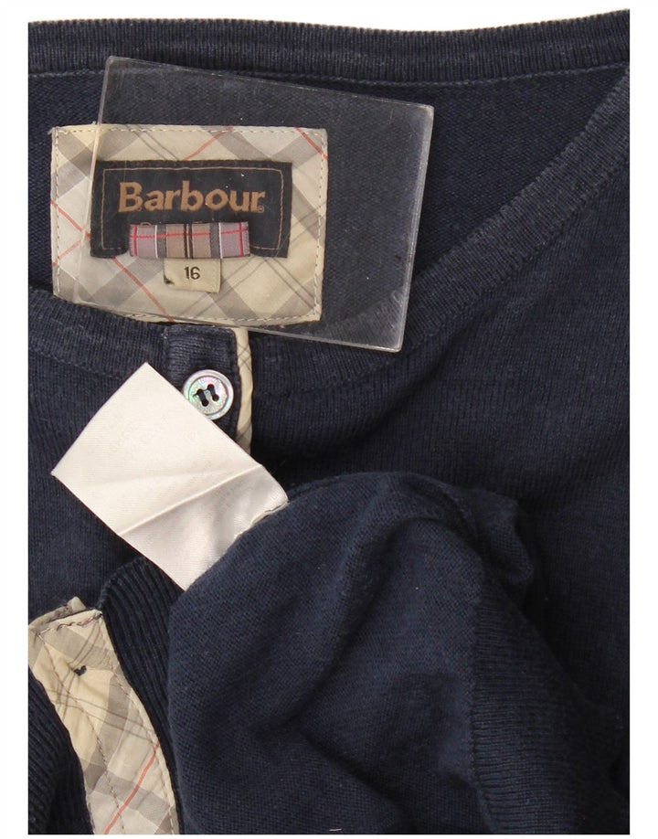 BARBOUR Cardigan Femme Pull UK 16 Grand Bleu Marine Coton