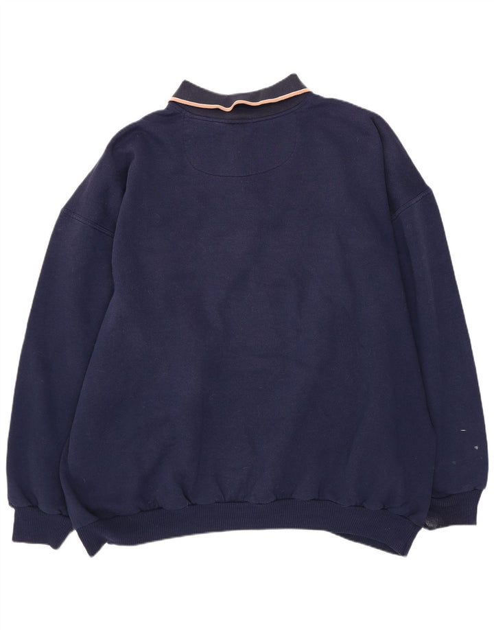 vintage Mens Polo Neck Sweatshirt Jumper XL Bleu Marine Colorblock Polyester