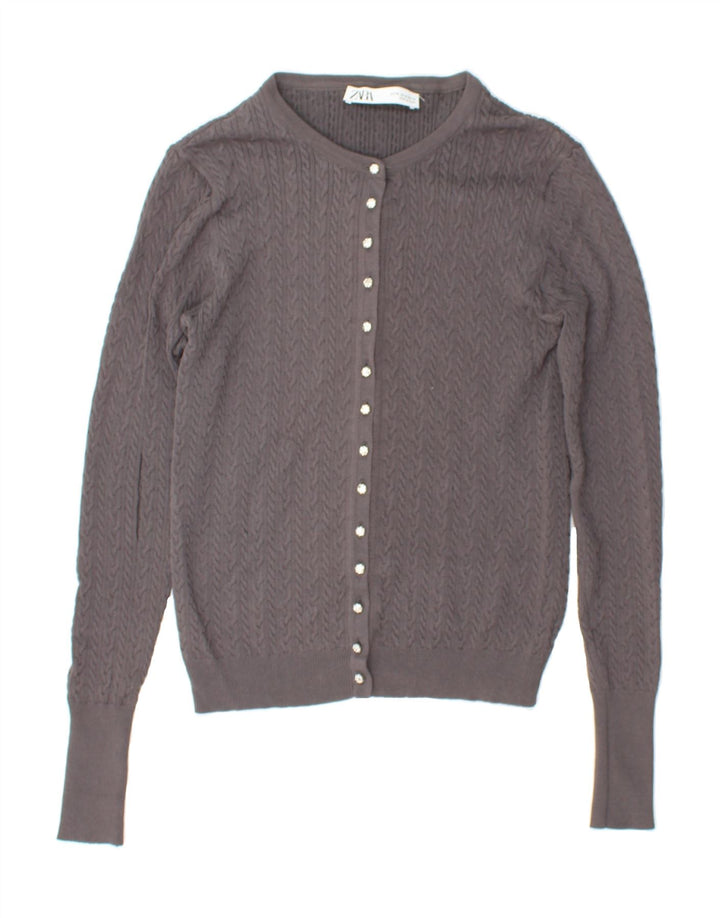 ZARA Womens Crop Cardigan Sweater UK 12 Medium Grey Striped Vintage Zara and Second-Hand Zara from Messina Hembry 