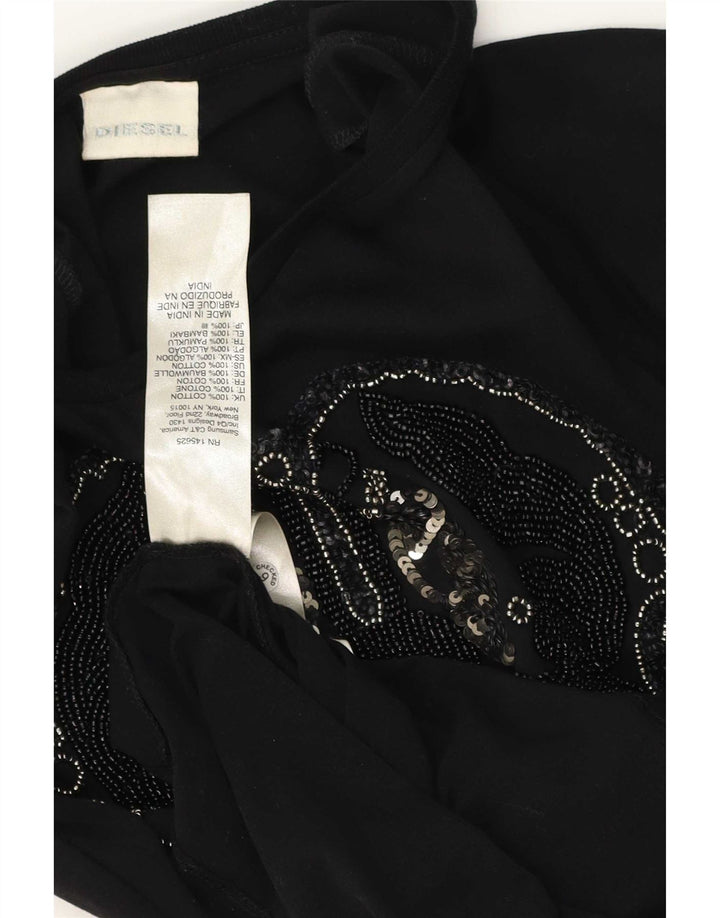 Diesel Haut graphique à manches longues pour femme UK 8 Small Noir Coton