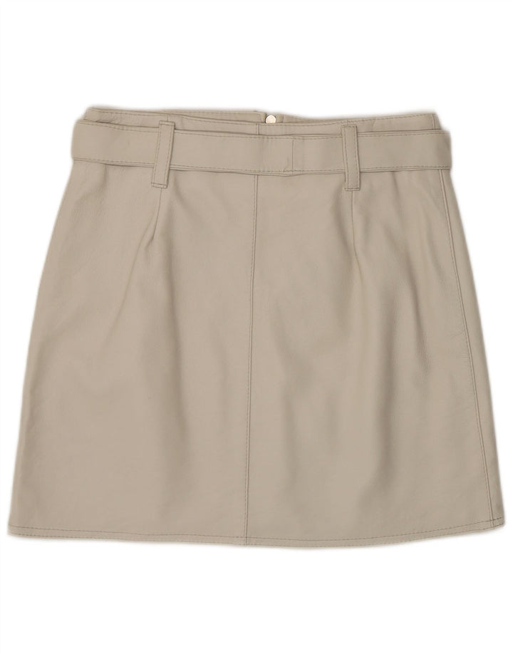 VINTAGE Womens Leather Skirt IT 44 Medium W28 Grey Leather