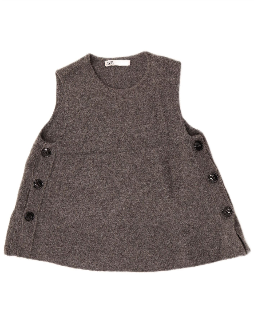 Zara Femme Gilet Débardeur UK 10 Petite Laine Grise